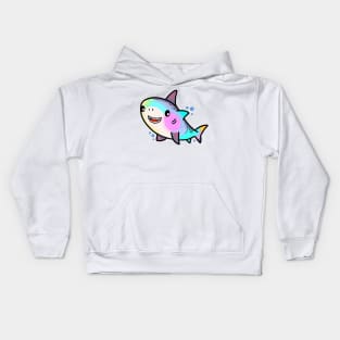 Happy smiling baby shark with bubbles. Kawaii cartoon Kids Hoodie